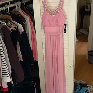 Pink gown with pearl beading